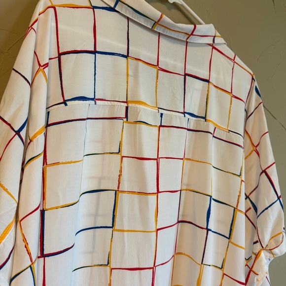 LLR Vibrant 80s Retro Grid Button Up | 3XL Oversized Funky Artsy Aesthetic Top - Picture 3 of 15